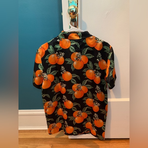 Orange Print Short Sleeve Button Up - Picture 2 of 5